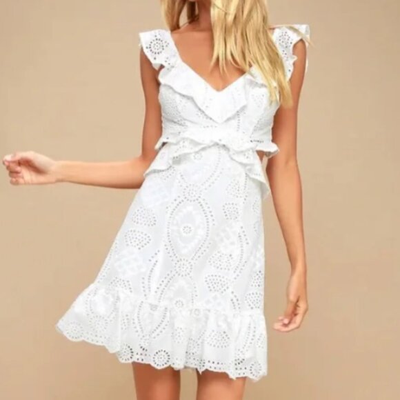 Astr Dresses & Skirts - Elora Ivory Eyelet Cutout Skater Dress
